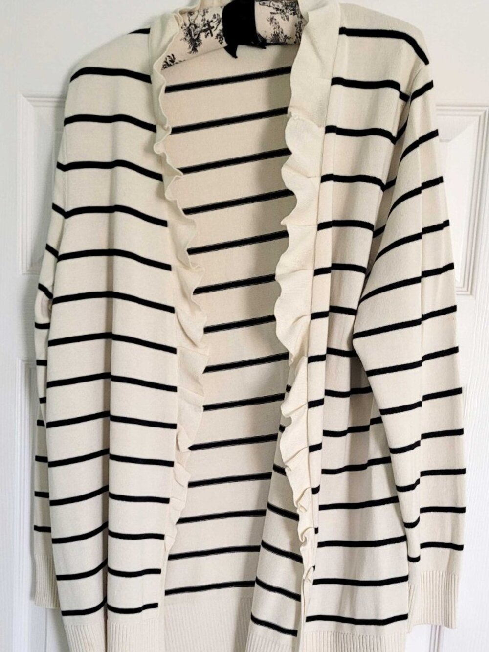 TALBOTS: Striped Sweater with Ruffle Neckline